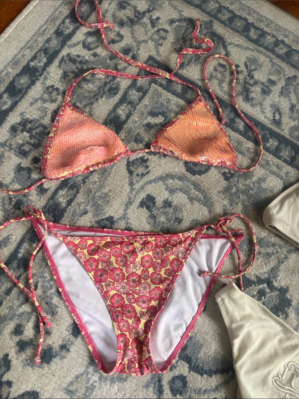 Victoria's Secret Pink & Orange Floral Triangle Bikini Set